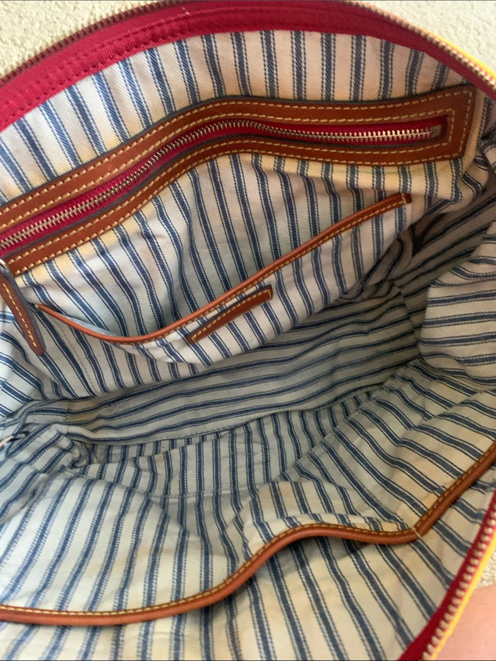 Dooney & Bourke Yellow Tote with Brown Leather Trim and Straps - Picture 7 of 7
